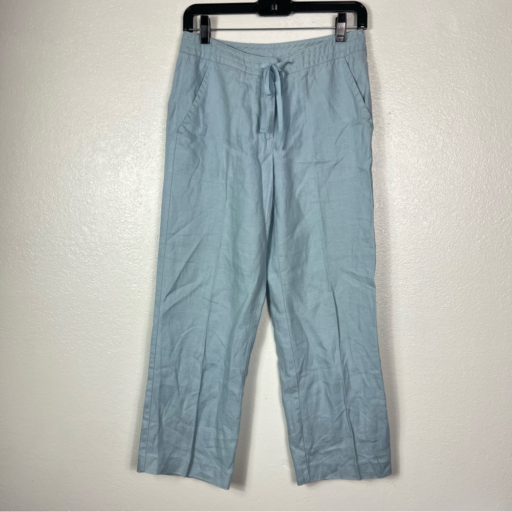 Ann Taylor Powder Blue 100% Linen Casual Drawstring Pants size 2